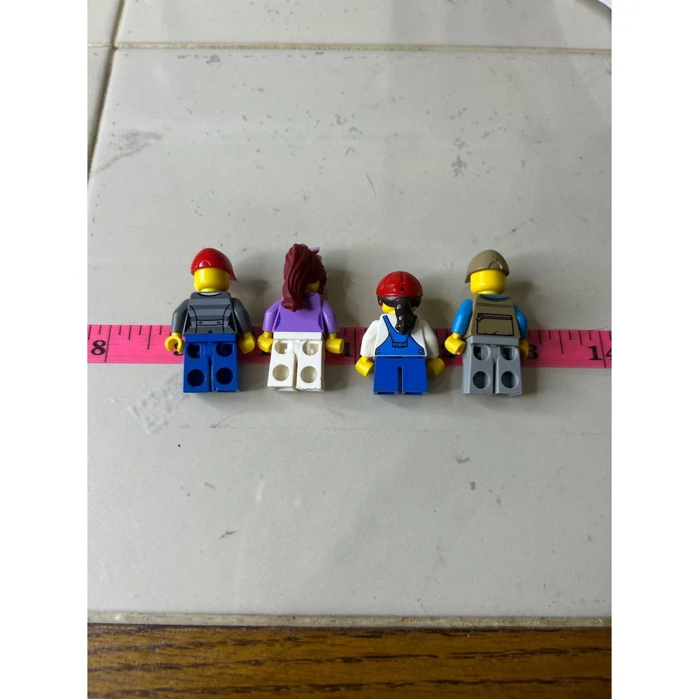 Lego Minifigure Lot‎ of 4 City Town People Overalls Utility Vest Purple Cardigan